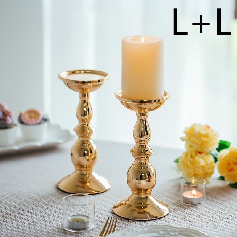 Gold Metal Pillar Candle Holders, Wedding Centerpieces Candlestick