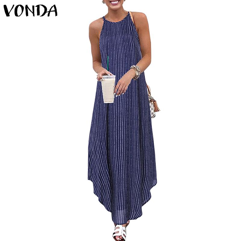 VONDA Women Striped Halter Maxi Dress Shopee Philippines