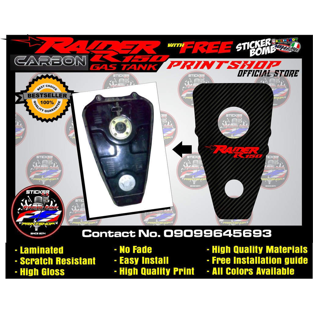 Raider 150 R150 Carb Gas Tank Decal Sticker (3D Carbon) Shopee