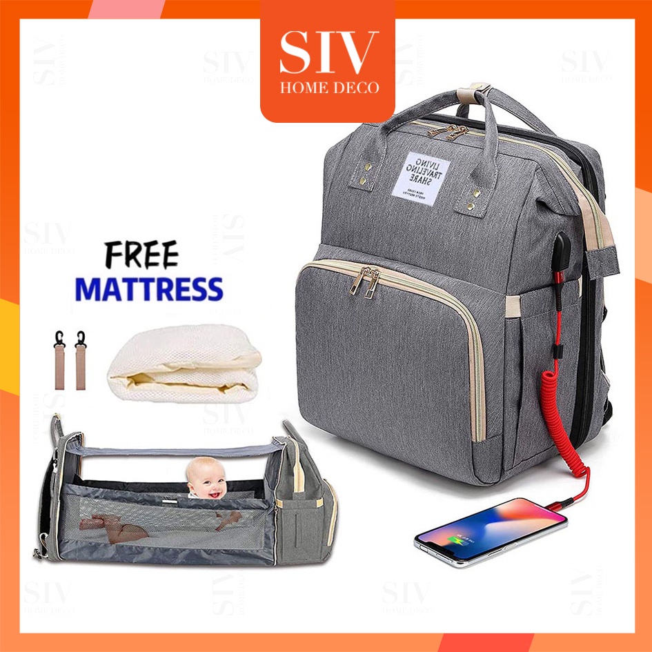 Siv 2 In 1 Crib & Baby Bag Organizer Diaper Mommy Mummy Backpack