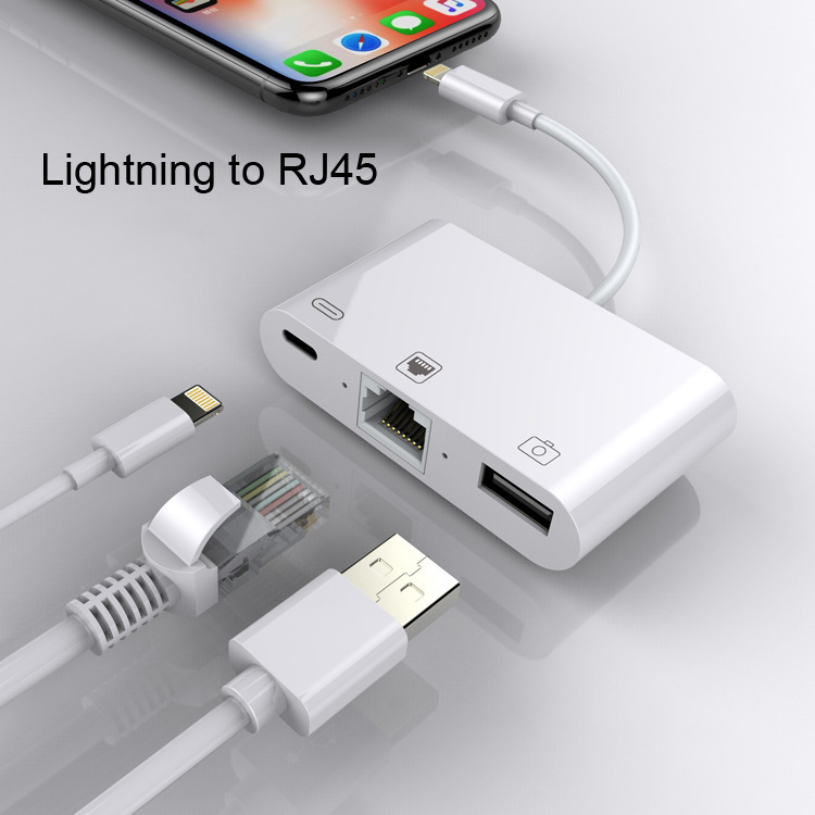 DGT iPhone OTG Adapter Lightning USB 3.0 + RJ45