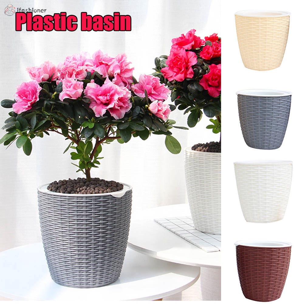 Plant Pot Cover Indoor Plastic Rattan Flower Cover Round Modern Decor