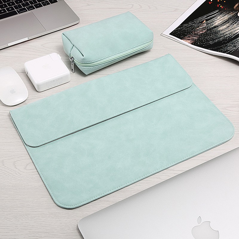 Waterproof Matte PU Leather Laptop Sleeve with Small Charger Case 360