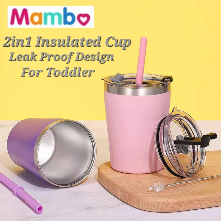 2in1 Insulated Cup Leak Proof Design for Toddler Double Wall Stainless Cups for Toddler and Kids