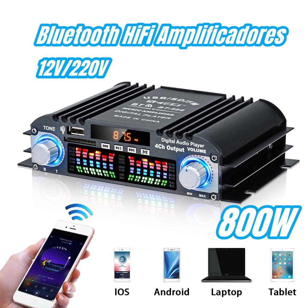 12V/220V 800W Mini bluetooth5.0 Car Stereo Car Audio Amplifier HiFi