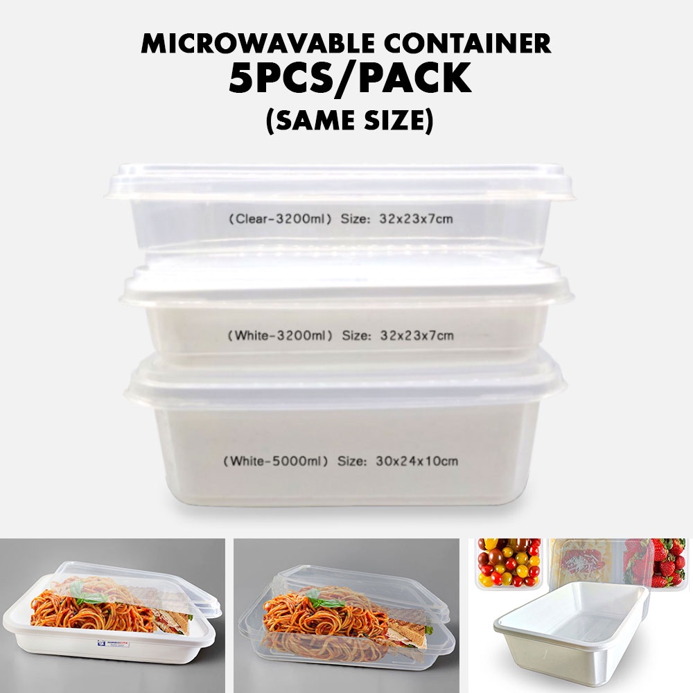 LSS Microwavable Plastic Container Rectangular 5000ml & 3200ml 5pcs