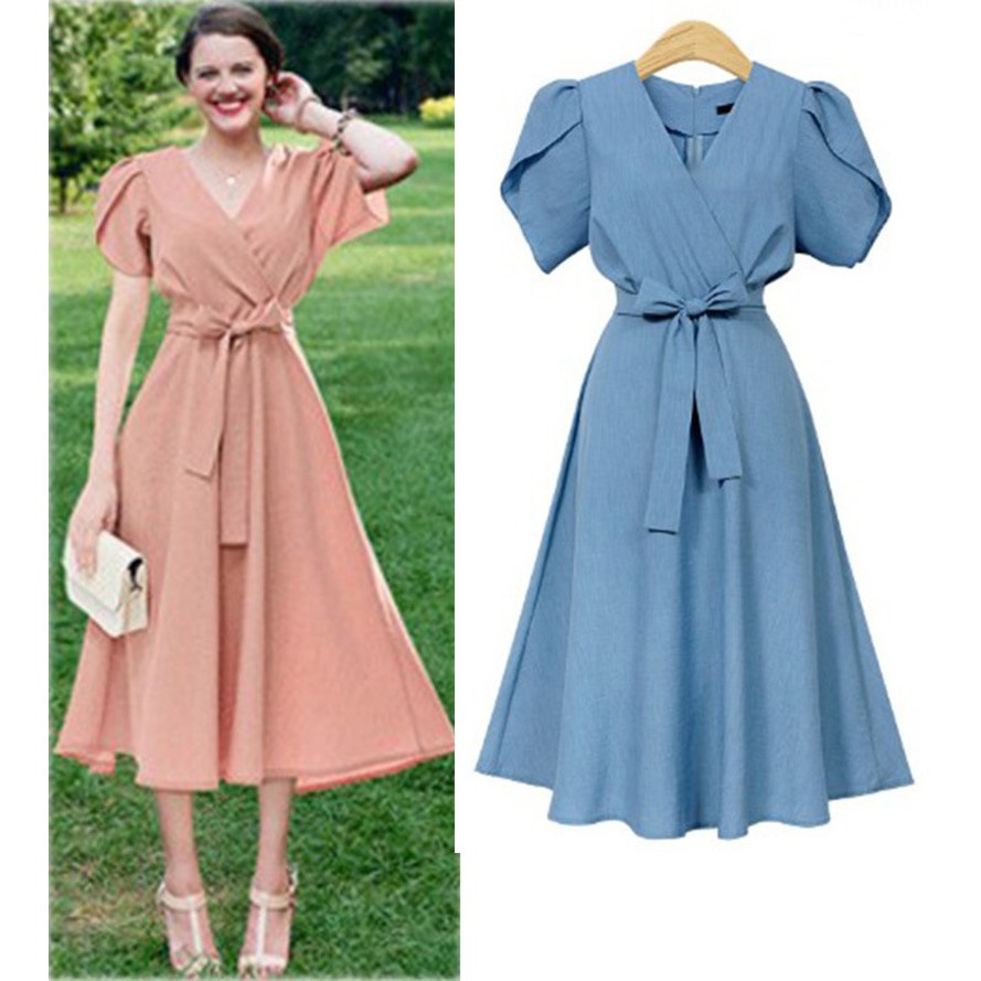 Vneck Shortsleeved Long Dress 69995 Shopee Philippines