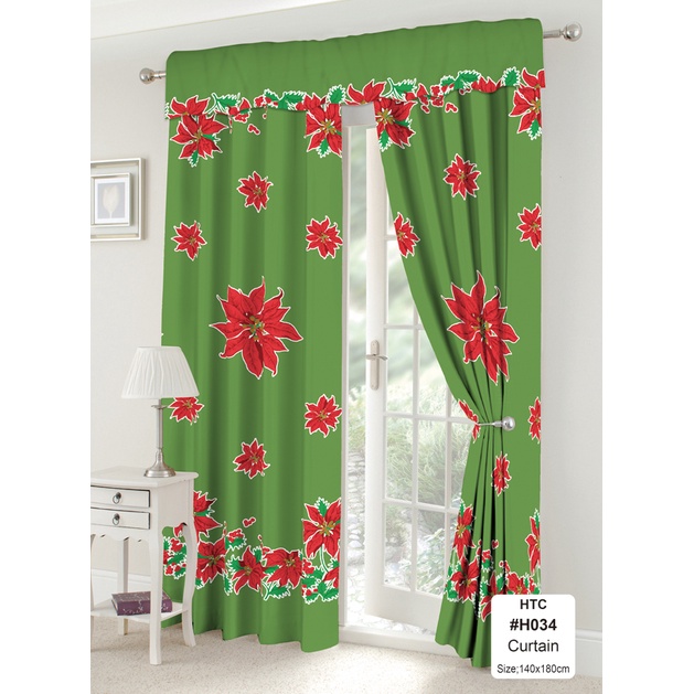 Good quality COD Christmas Curtains for Window Door Green Kurtina Semi