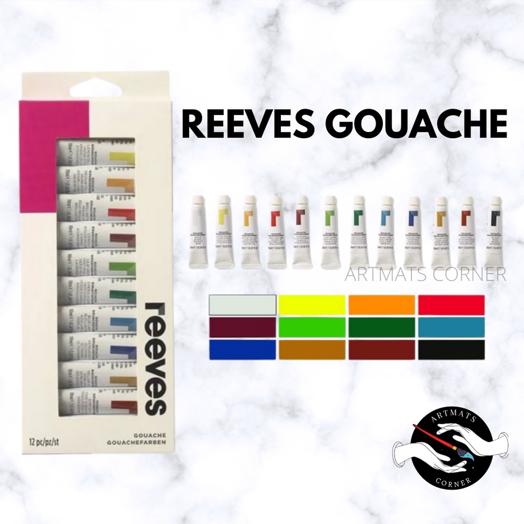 Reeves Gouache Paint 12 Colors Paint 10ml Tubes Artmats corner