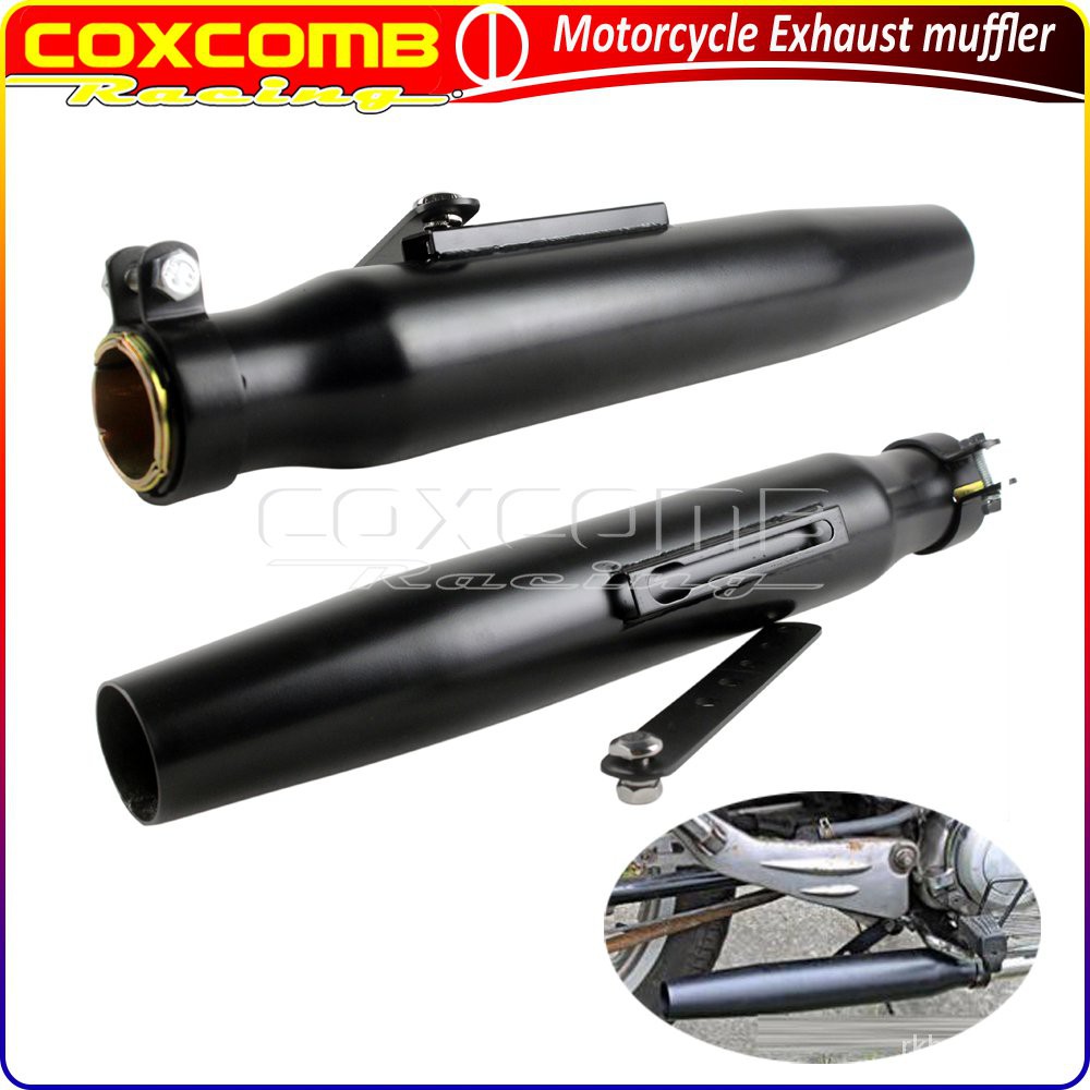 JKMotorcycle Black/Chrome 415mm Shortly Tapered Silencer Exhaust Pipe