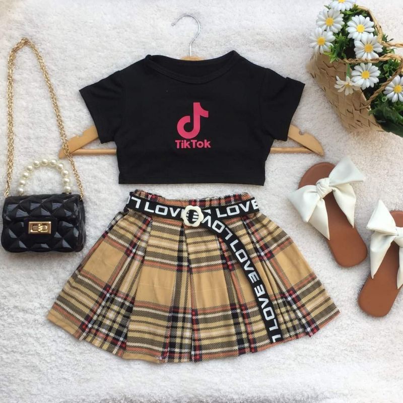 tiktok and swag ootd crop top with skirt for infant to 6 yrs old