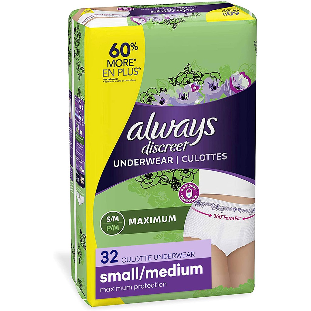 Always Discreet Incontinence & Postpartum Underwear/ adult diaper for