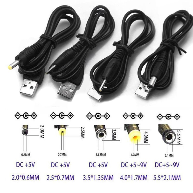 USB Connector DC 5V Charger Power Cable Adapter Cord A Male 2.0-5.5mm