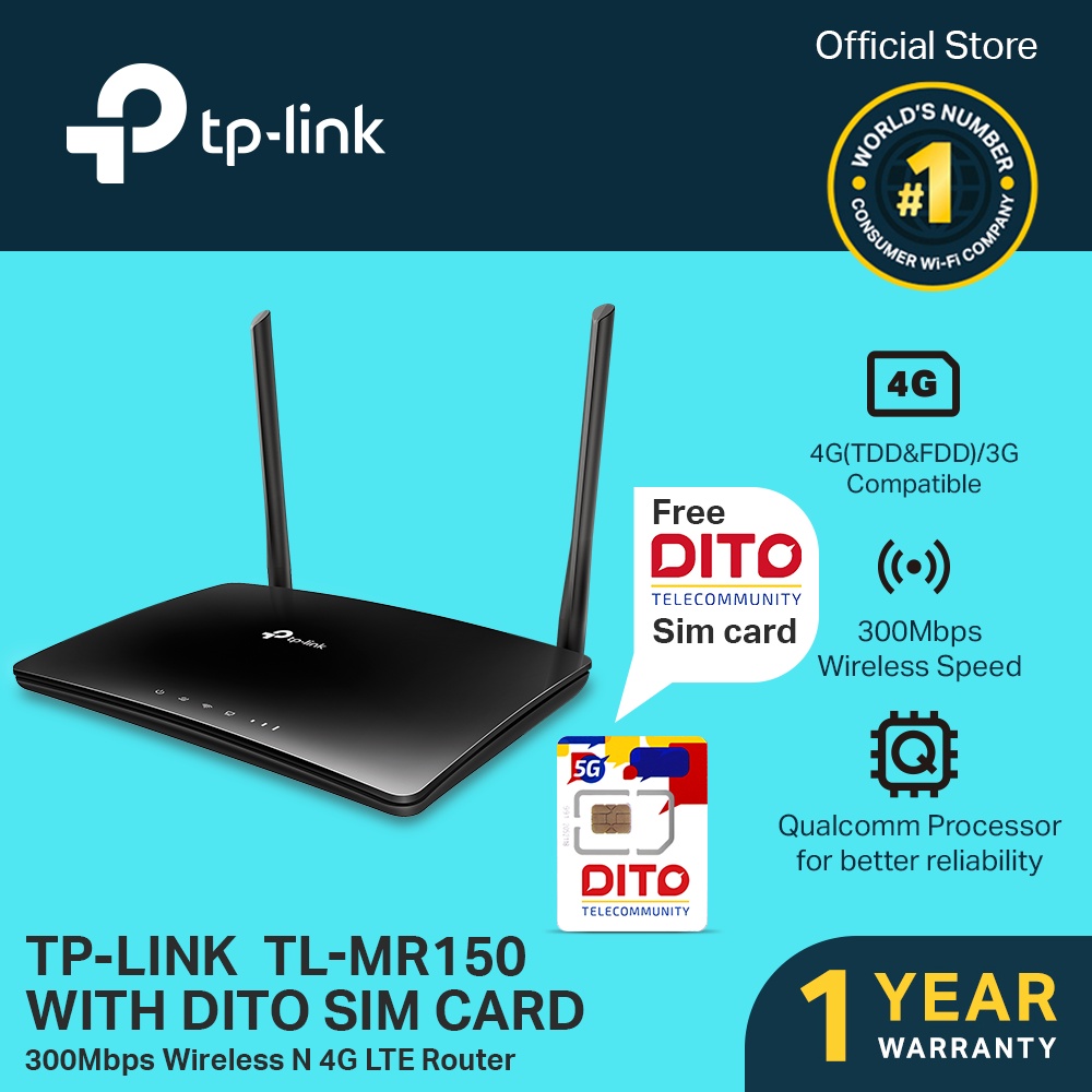 TPLink TLMR150 300Mbps Wireless N 4G LTE Modem Wifi Router with FREE DITO SIM CARD TPLink