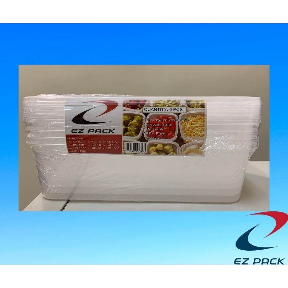 EZ Pack Rectangular Microwavable Container KR1600 (5pcs/pack) Shopee