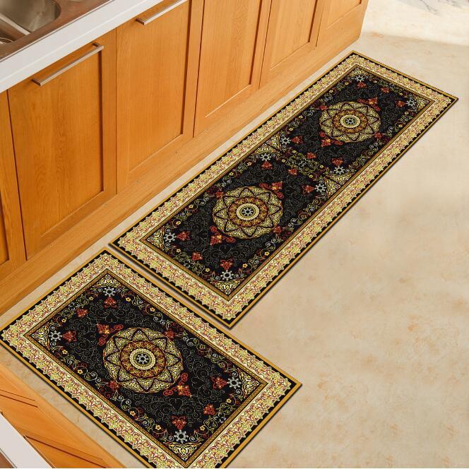 2pcs Luxury European pattern Kitchen Mats Black Area Rugs Shopee