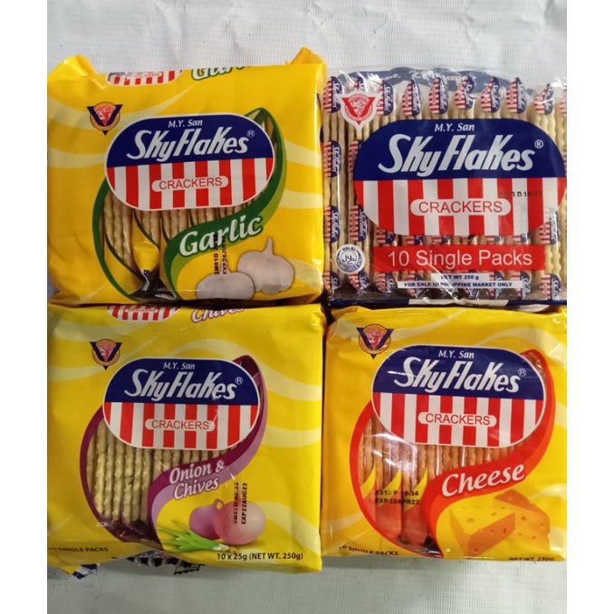 M.Y. Sky Flakes Crackers Plain/ Garlic/ Onion & Chives / Cheese 10x250g