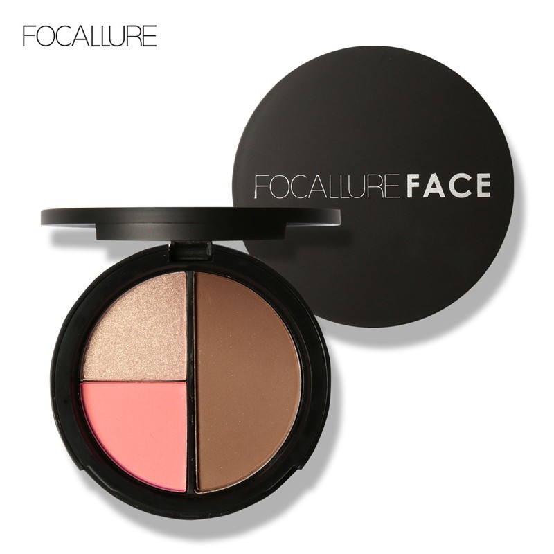 FOCALLURE Highlighter/Contour/Blush Makeup Palette 3 Colors Shopee