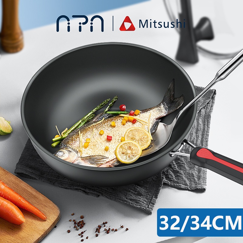 Nipiin by Mitsushi Wok Pan Non Stick Original Cast Iron Frying Pan with