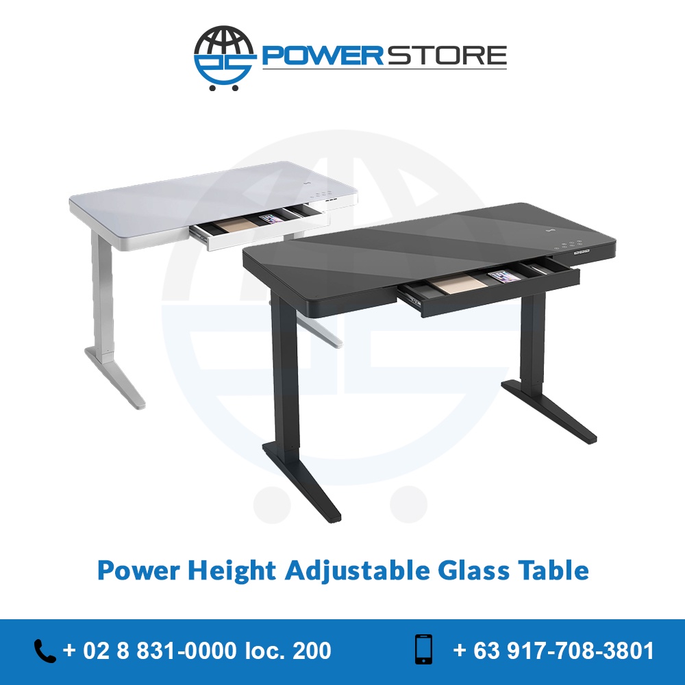 V1 Power Height Adjustable Glass Table (with Wireless Charging