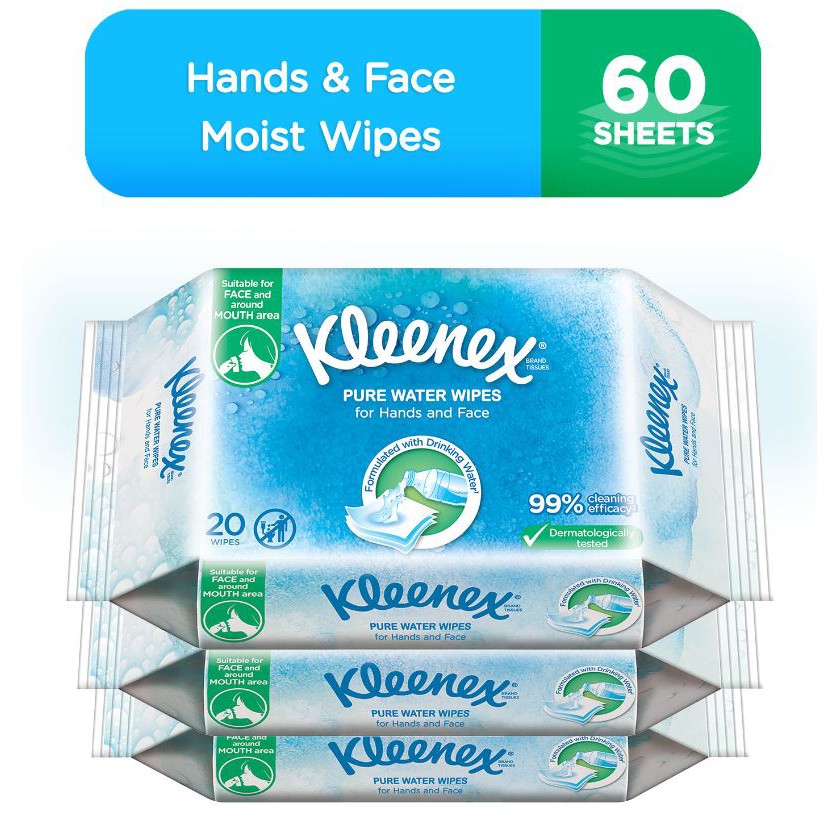 Kleenex Pure Water Wipes 20 sheets x 3 packs (60 pcs) Shopee Philippines
