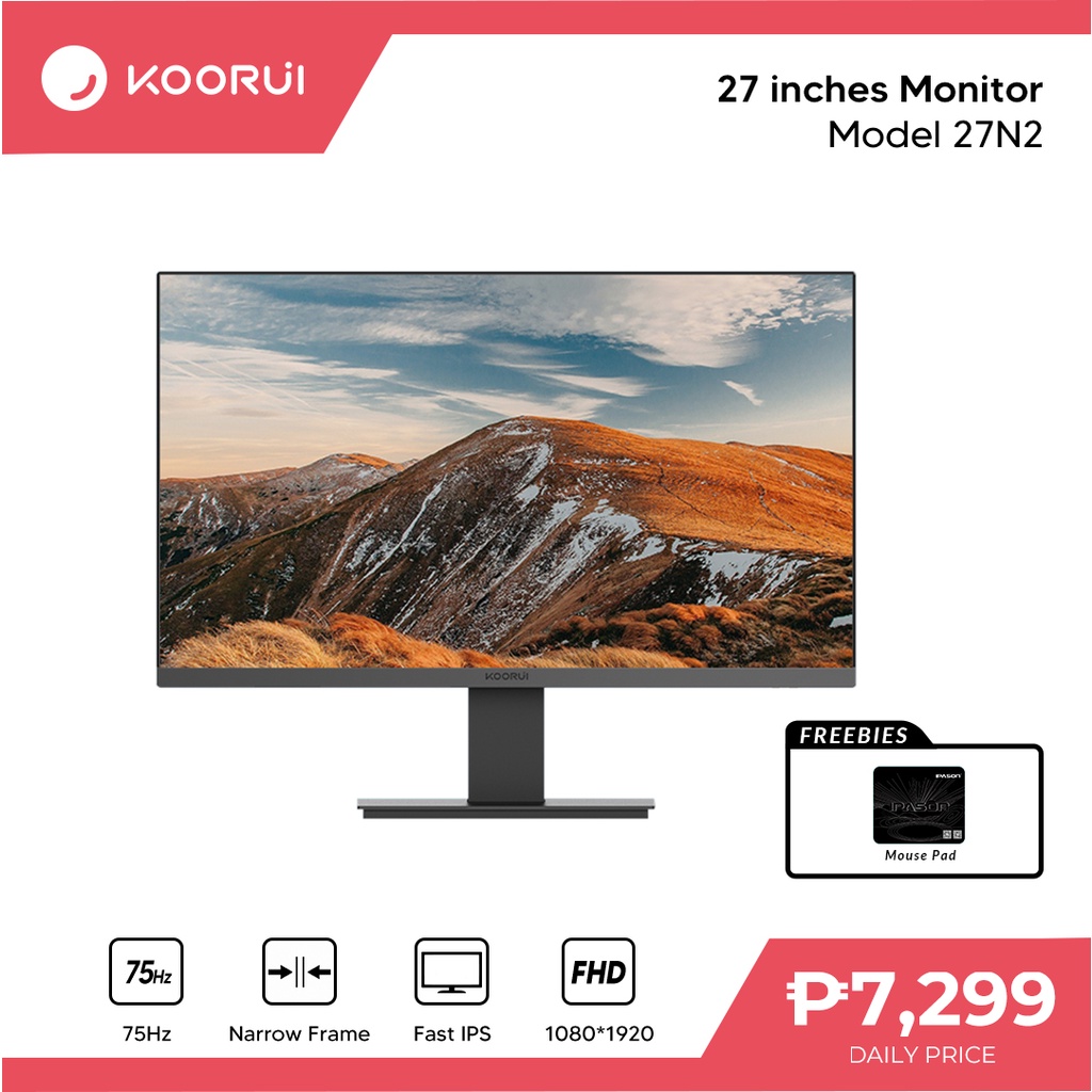Koorui 27N2 BLACK Monitor 27 Inch IPS 75hz HDMI VGA Interface FHD1920