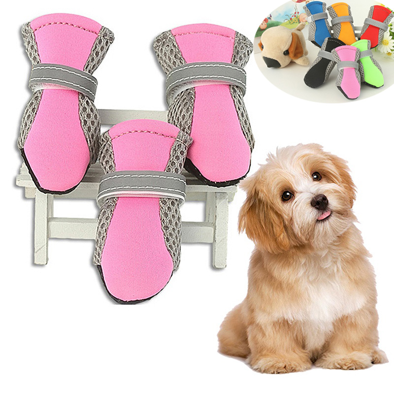 4pcs Breathable Mesh Pet Shoes Magic Stick Lightweight Dog Shoes BD0199