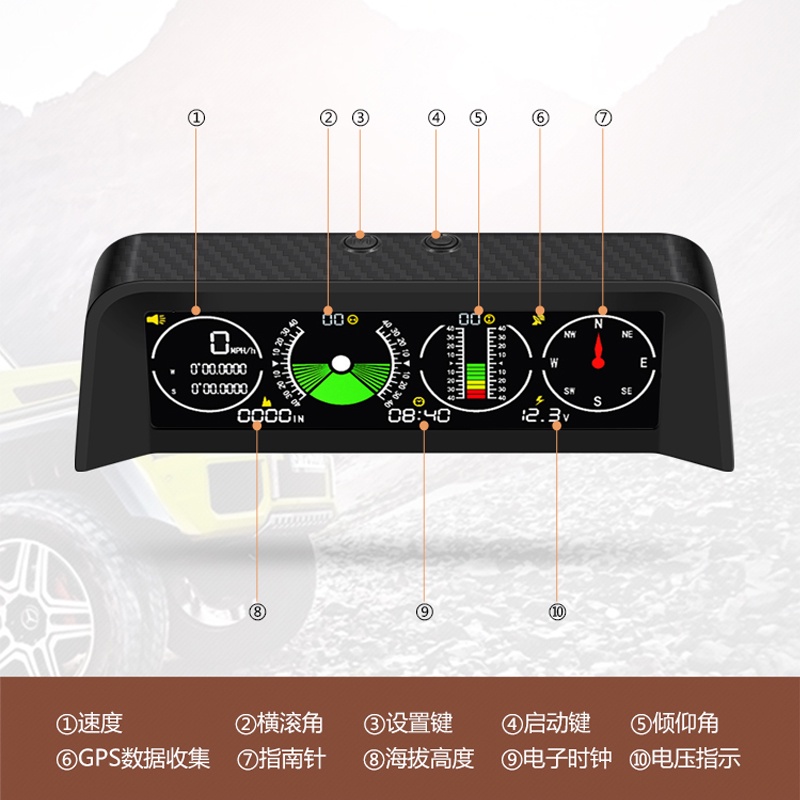 GPS speed display car altimeter offroad incline meter compass car hud
