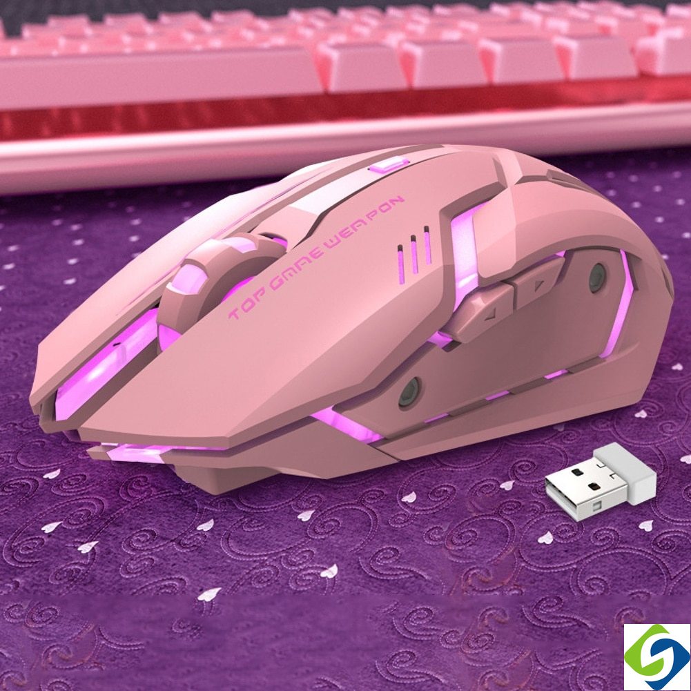 【Lowest】Pink T1 Ergonomic 2.4G Rechargeable Mouse Silent illuminated