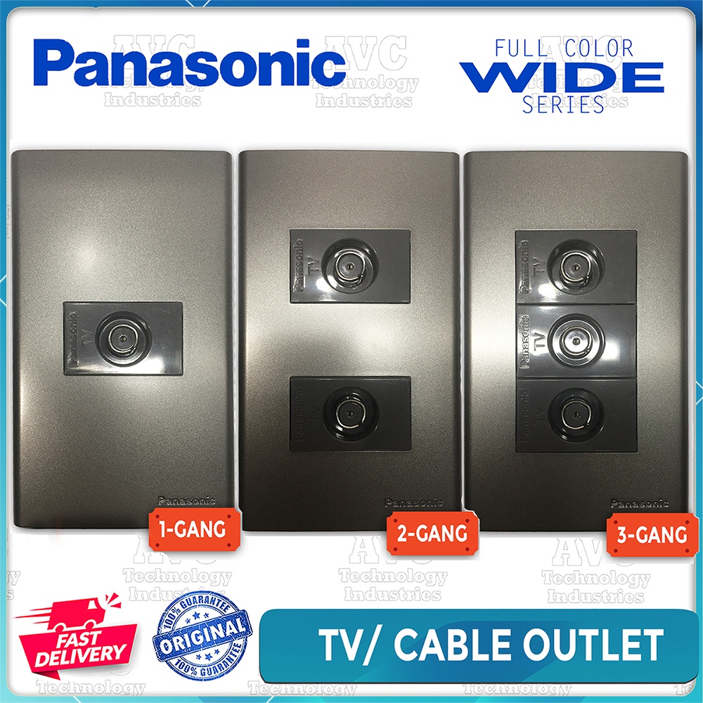 Panasonic Wide Series TV Cable Outlet WEG2701H Metallic Gray 1, 2, 3