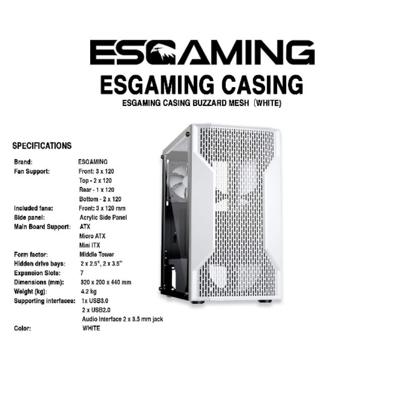 ESGAMING WHITE AND BLACK MESH GAMING CASE Shopee Philippines
