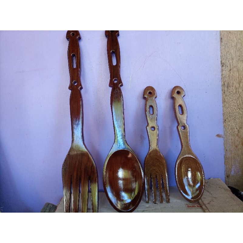 Walldecor set big spoon and fork made in (magcono wood) Shopee
