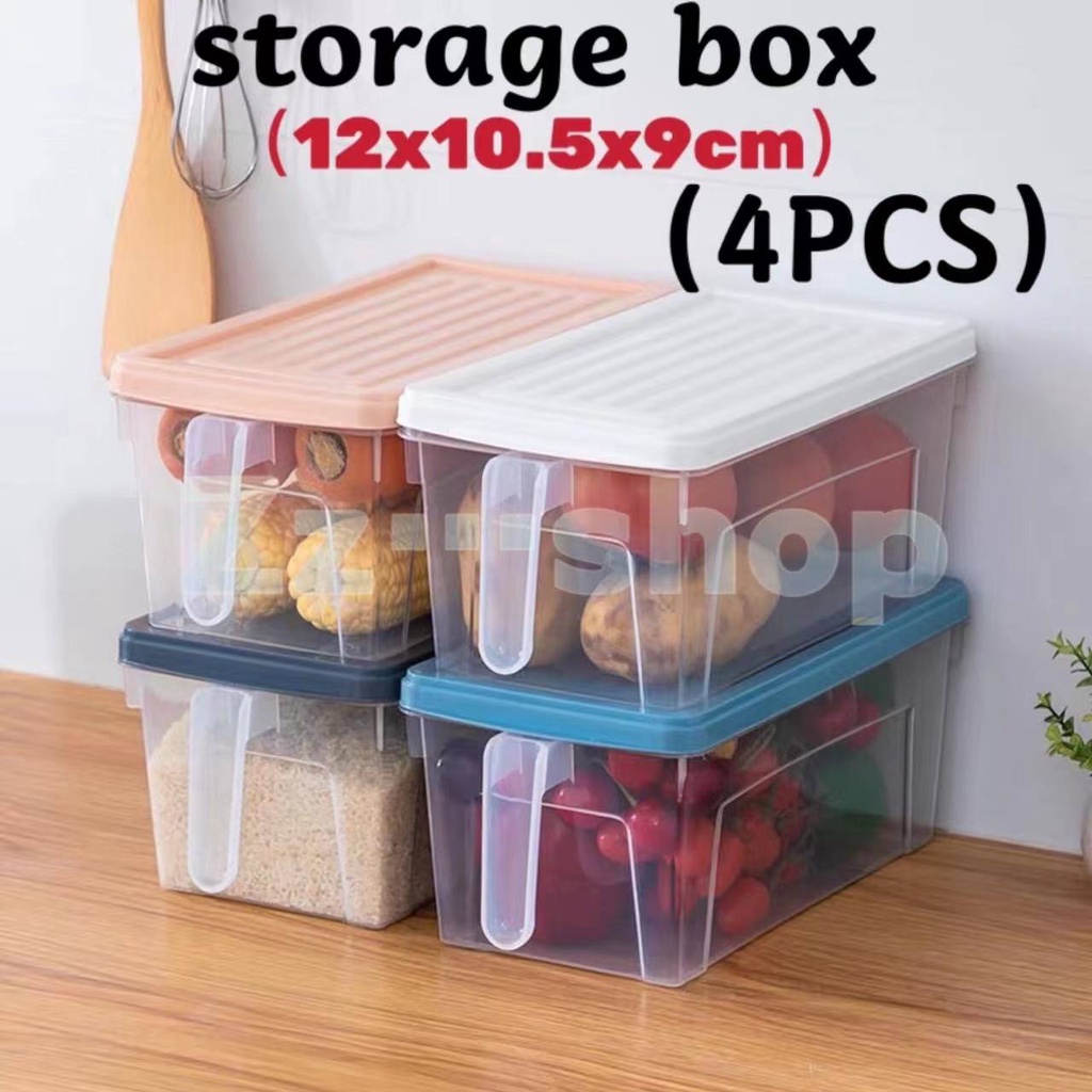 (4PCS)Transparent storage box with handle kitchen storage box food