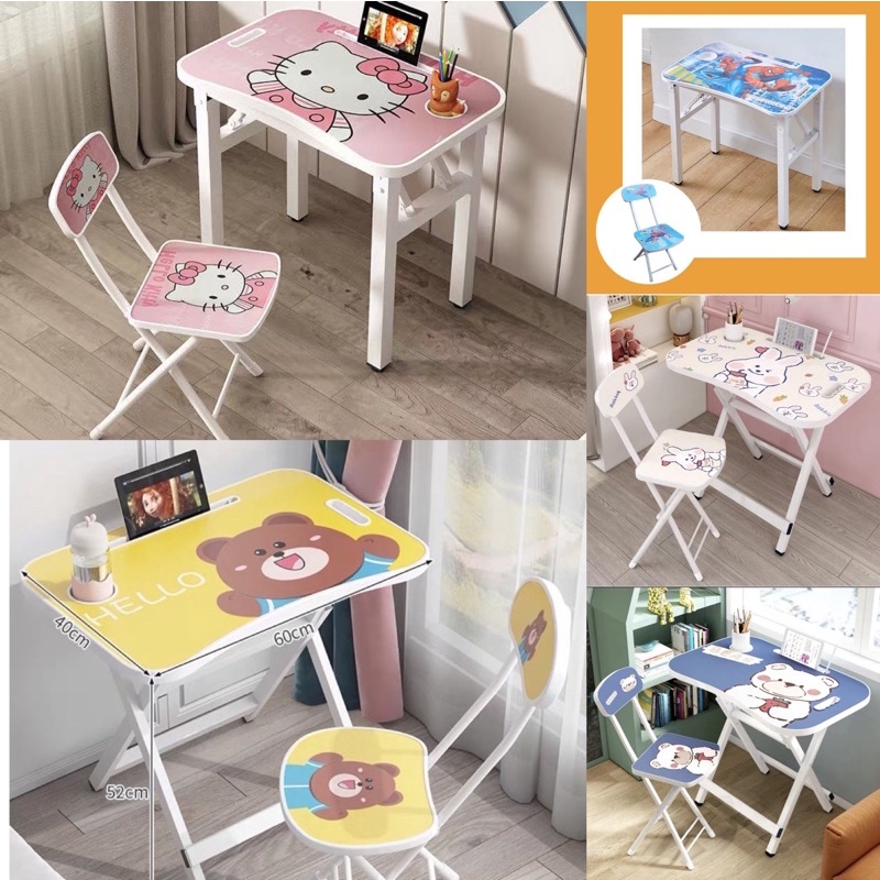 Foldable Kids Study Table With Chair Cartoon Desk Ergonomic