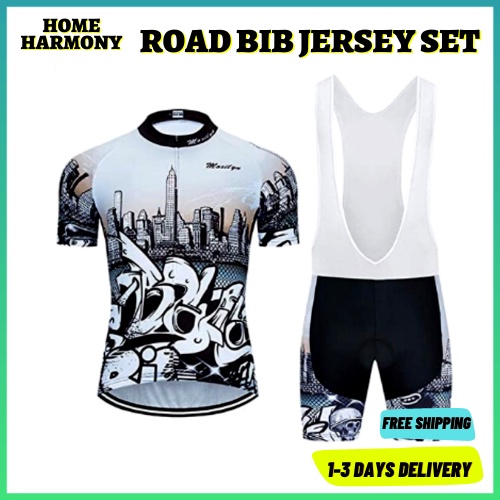 PowerBand Cycling Jersey Road Bike Short Sleeve And BIB Short 20D Padded Bike Jersey Full Zipper