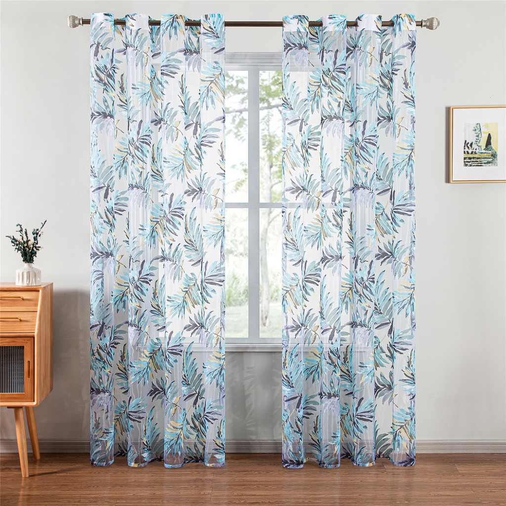 【Customized】Modern Tropical Leaves Print Sheer Curtains Lababo curtain