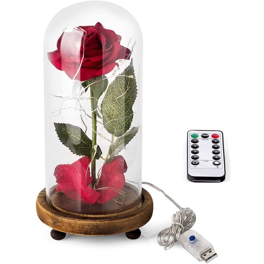 Beauty and the Beast Rose Lamp in Glass Galaxy Enchanted Rose Night