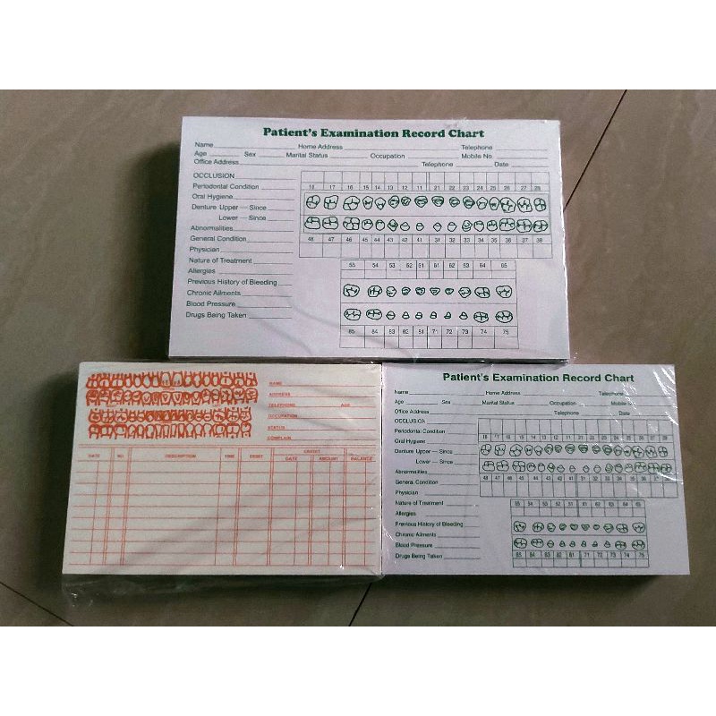 dental patient chart card red&green 100pcs per pack Shopee Philippines