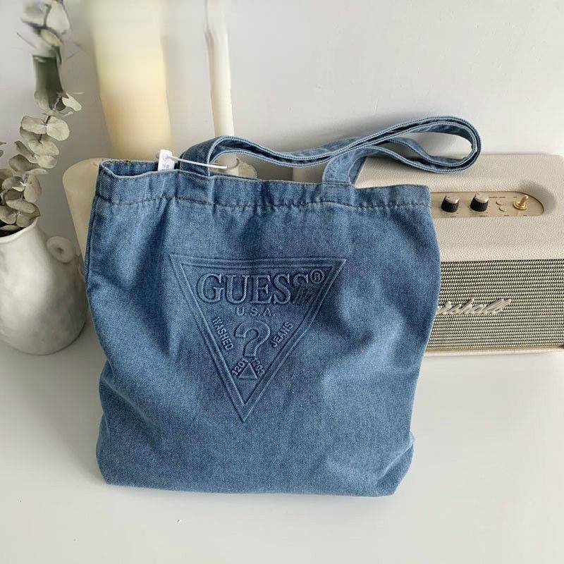 Japanese GUESS Original Denim Tote Canvas Bag Simple and Hand-held Bag