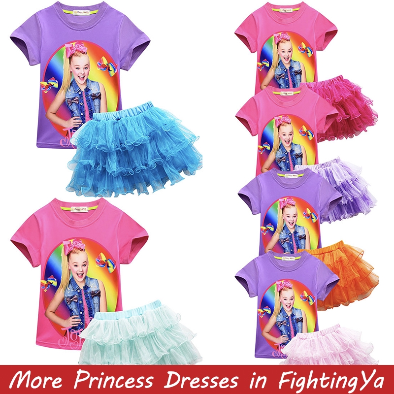 412 Years JOJO Siwa Set Girls Full Dress Girls Cosplay Costume Tshirt