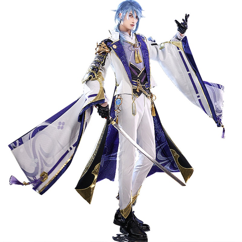 Genshin Impact Kamisato Ayato Cosplay Costume Uniform Wig Anime