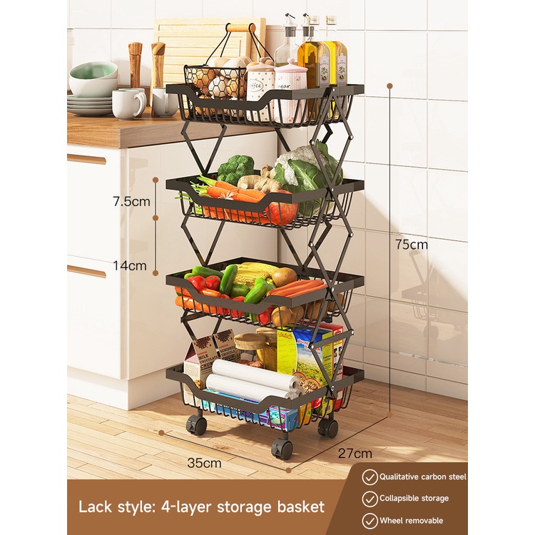 Fruit and vegetable storage rack foldable stretch storage storage rack rack trolley wheel