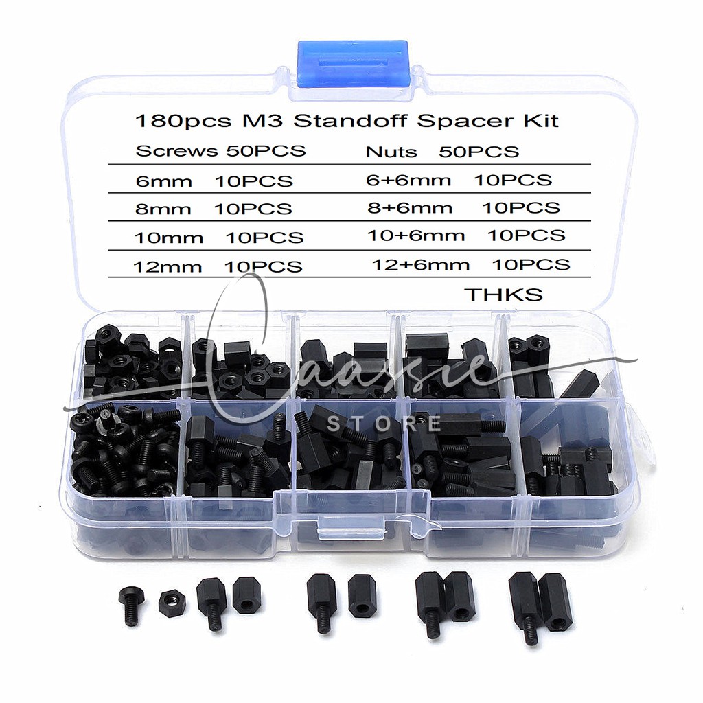 180Pcs M3 Nylon Standoffs Male Female Standoff Black Motherboard