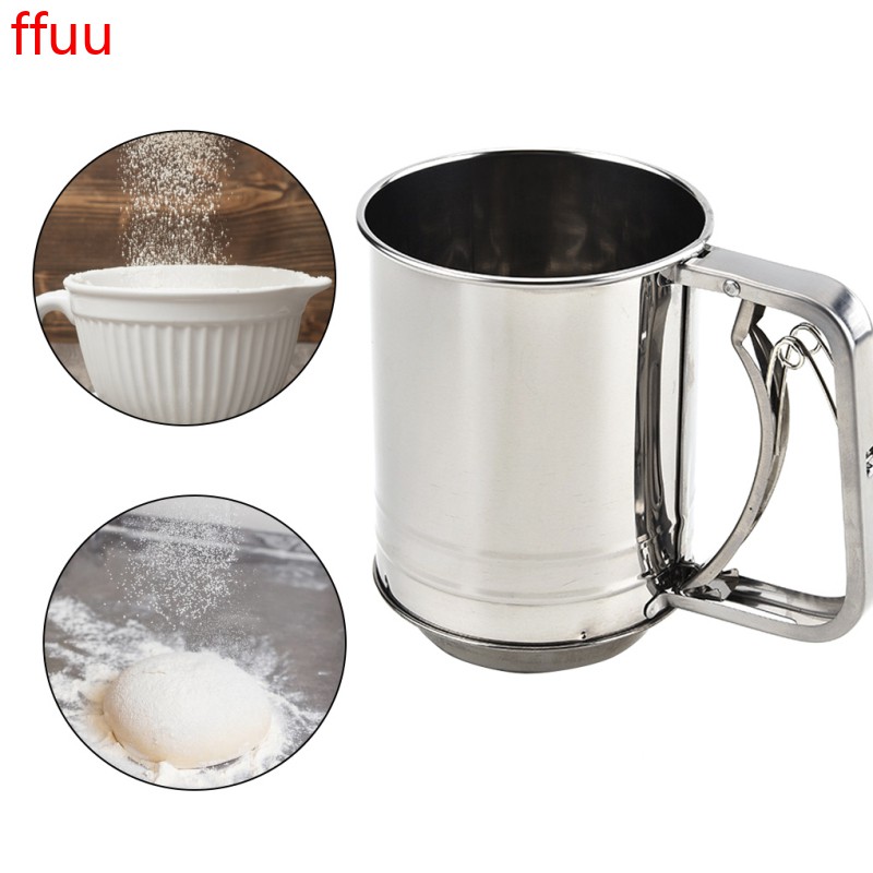 Large Baking Sieve Cup Stainless Steel Powdered Sugar Manual Powder
