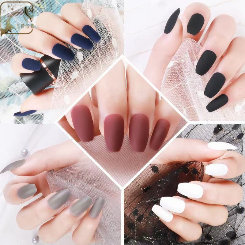 【With Glue】24pcs DIY Fake Nails Art Matte False Nail Sensual Matte