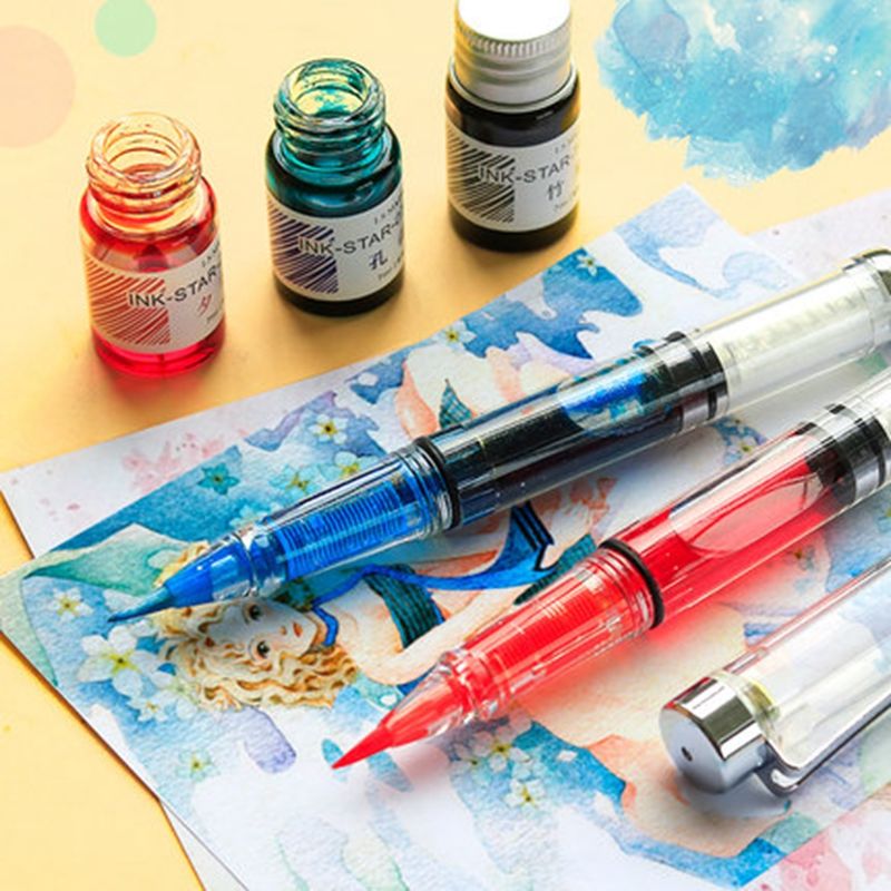 Refillable Transparent Soft Brush Pen with attached ink chamber