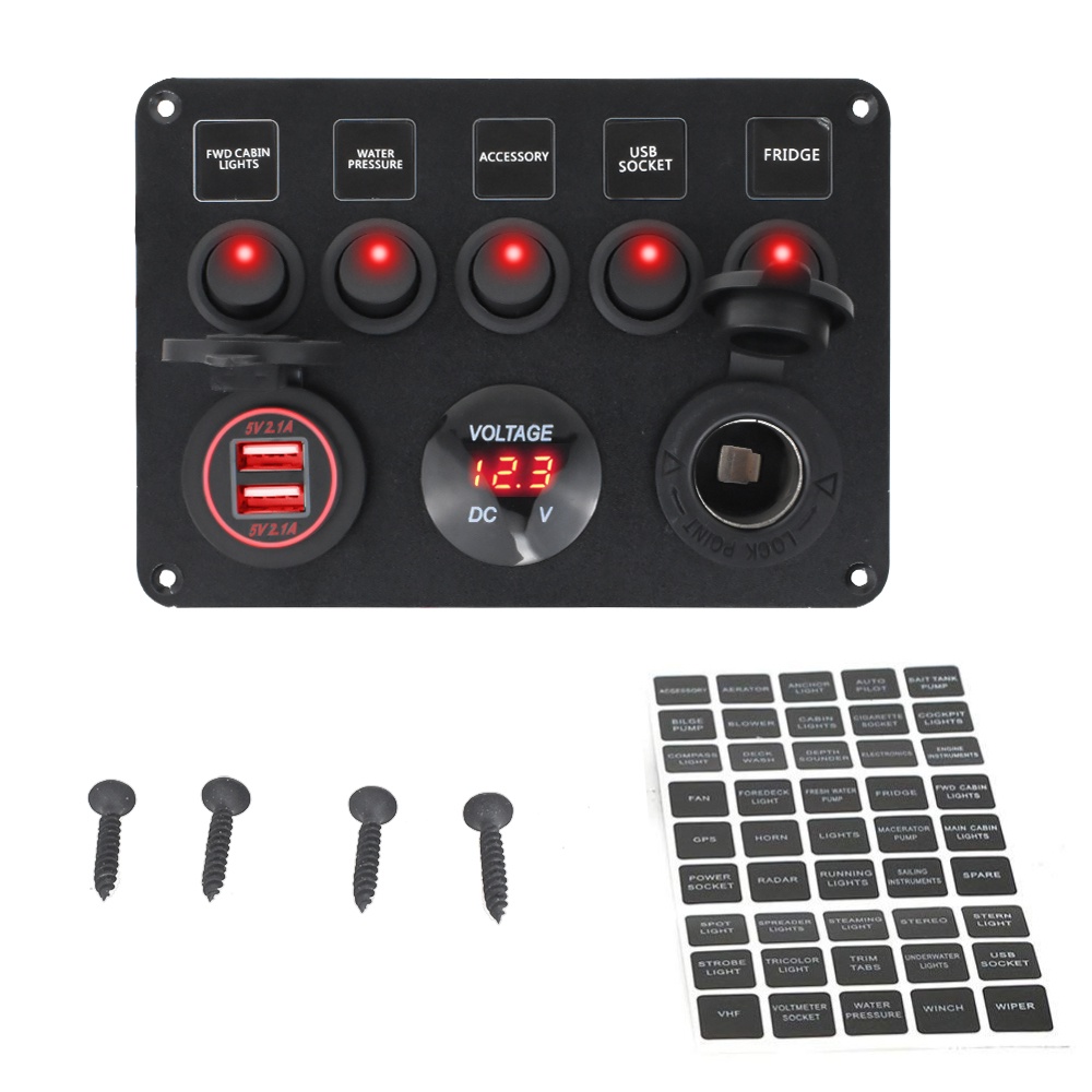 Boat Switch Panel Car Switch Panel Waterproof Digital Dual USB