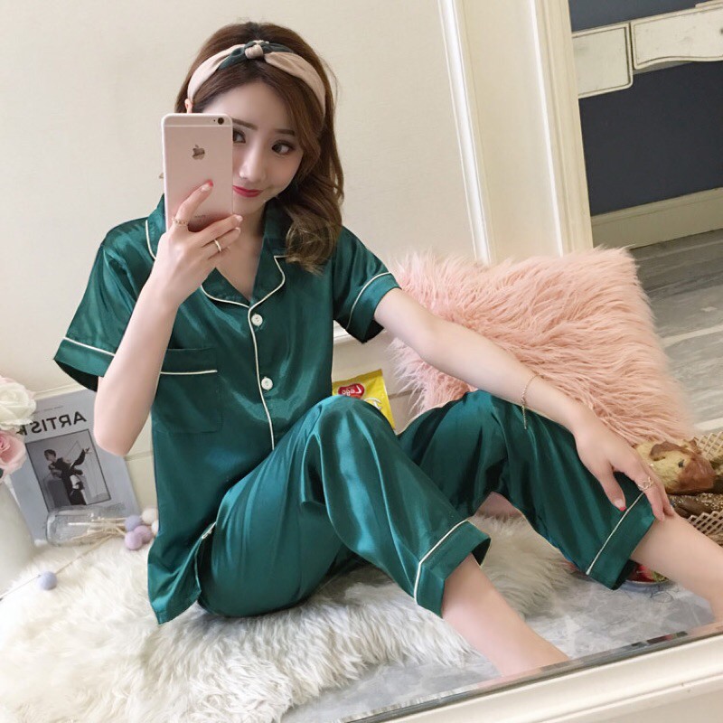 Korean silk terno sleepwear home clothes pajamas Shopee Philippines