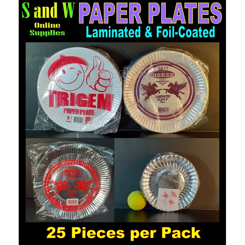 Paper Plate, 25 PIECES!, Coated Laminated, White and/or Silver, 9" and