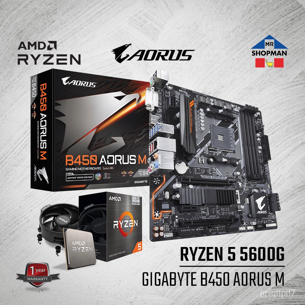 AMD Ryzen 5 5600G Processor w/ Gigabyte B450 Aorus M B450M Motherboard